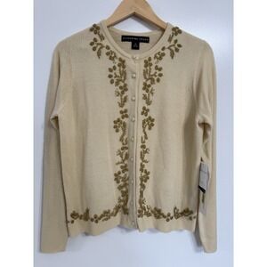 Josephine Chaus Sweater Cardigan Beaded NWT Medium Classic‎ Luxury Cream Ivory